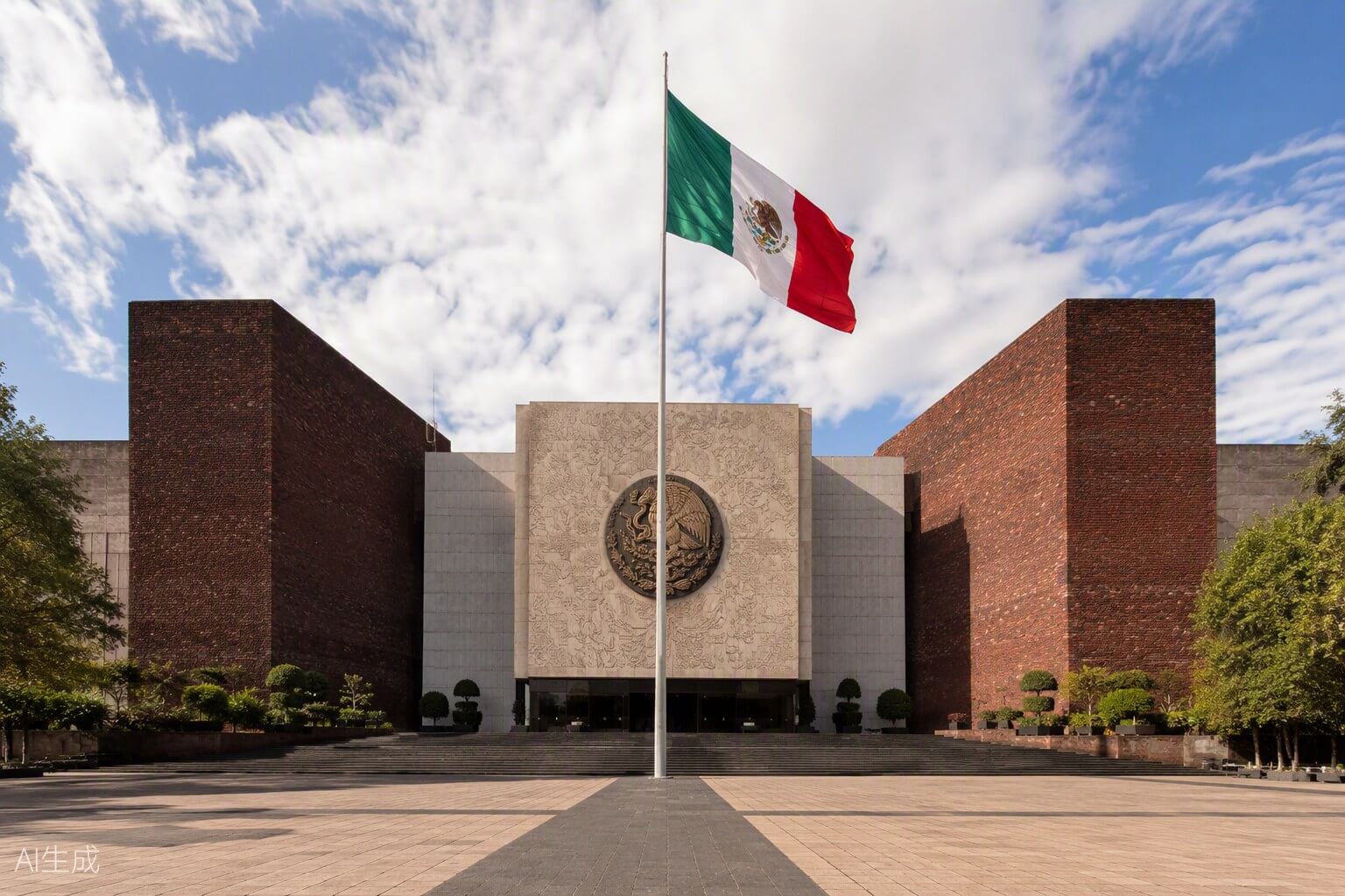 Palacio legislativo con la bandera de México, símbolo de la actividad política e institucional del país